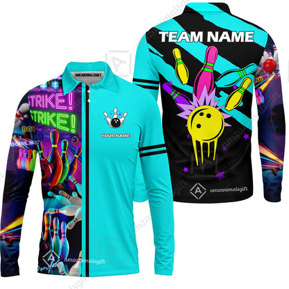Custom Bowling Team Jersey Neon Bowling Strike Polo Shirts, Bowling Team Uniforms, Personalized Name And Team Name