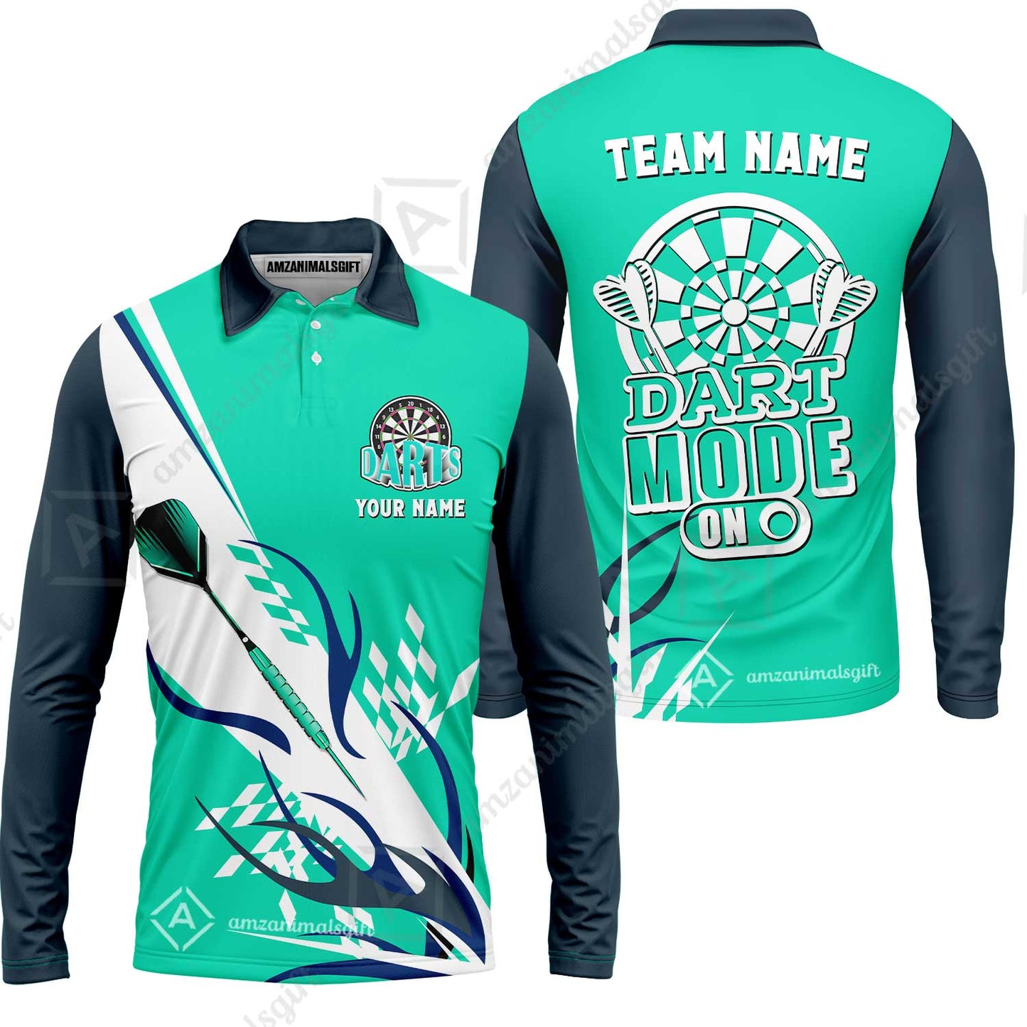 Custom Darts Mode On Multi-Color Team Jersey Polo Quarter-Zip Shirts, Customized Name Team Name Darts Team Jerseys Uniform