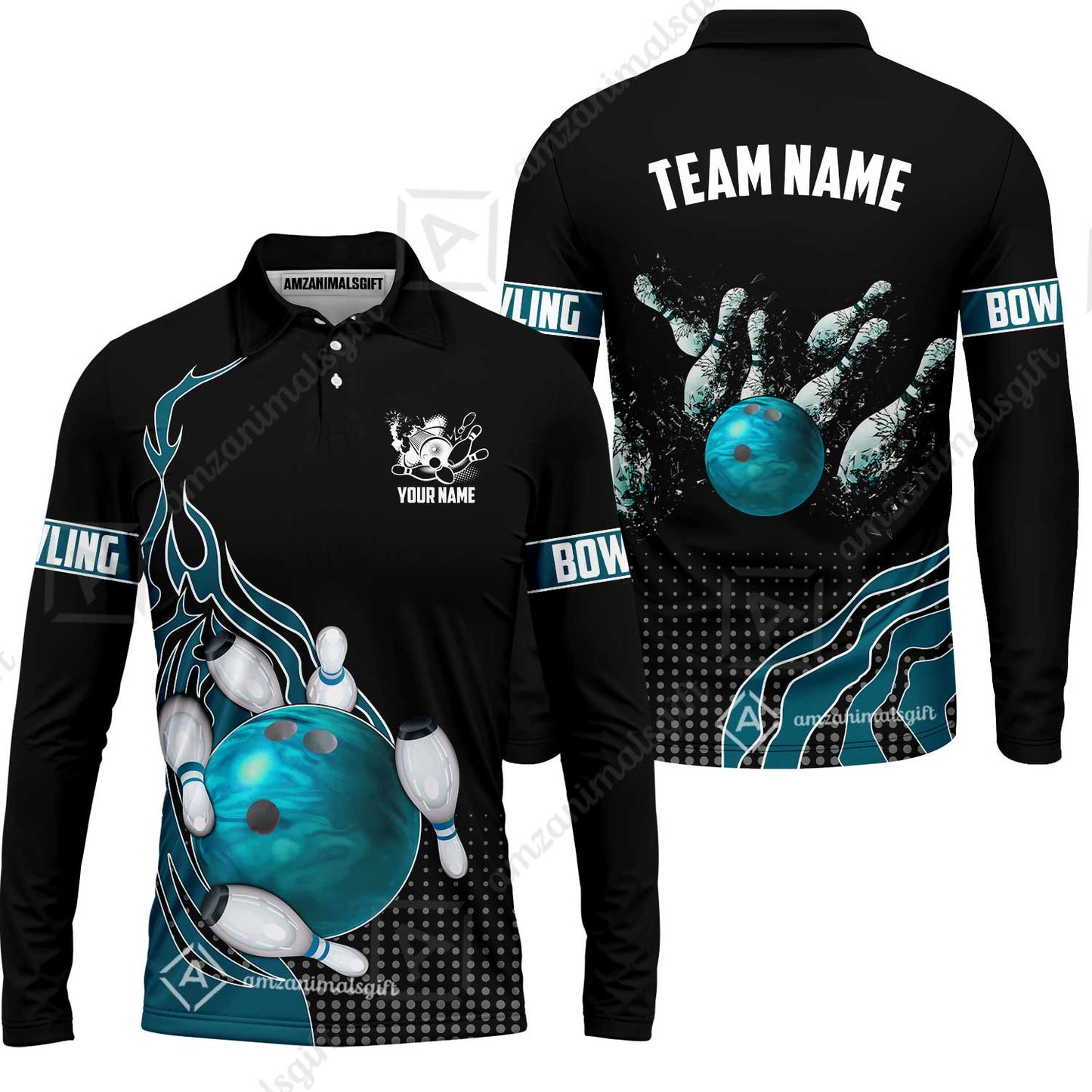 Customized Bowling Unisex Polo Shirt, Bowling And Breaking Pins Multicolor Option Customized Name And Team Name Polo Jerseys Shirts