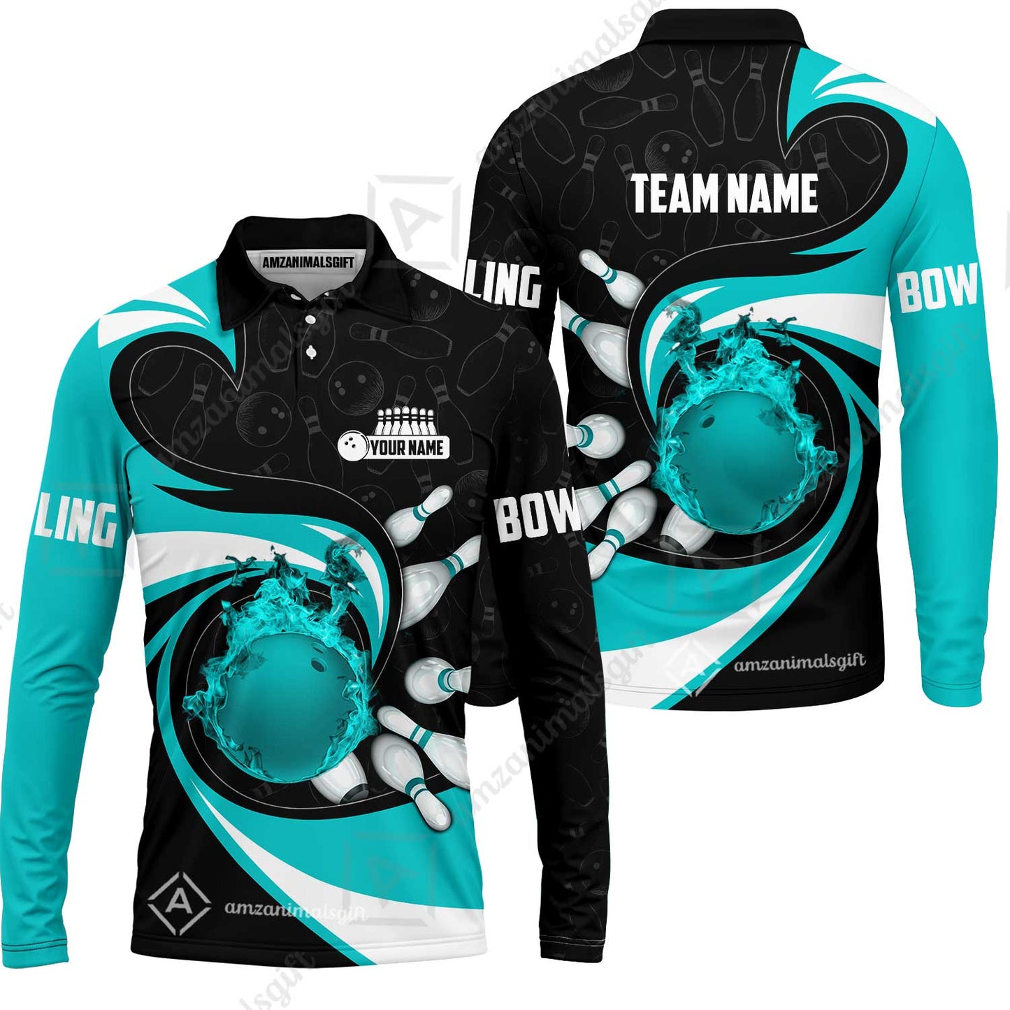 Customized Bowling Jersey Shirt, Bowling Ball And Pins Vortex Pattern Multicolor Customized Name And Team Name For Bowling Team