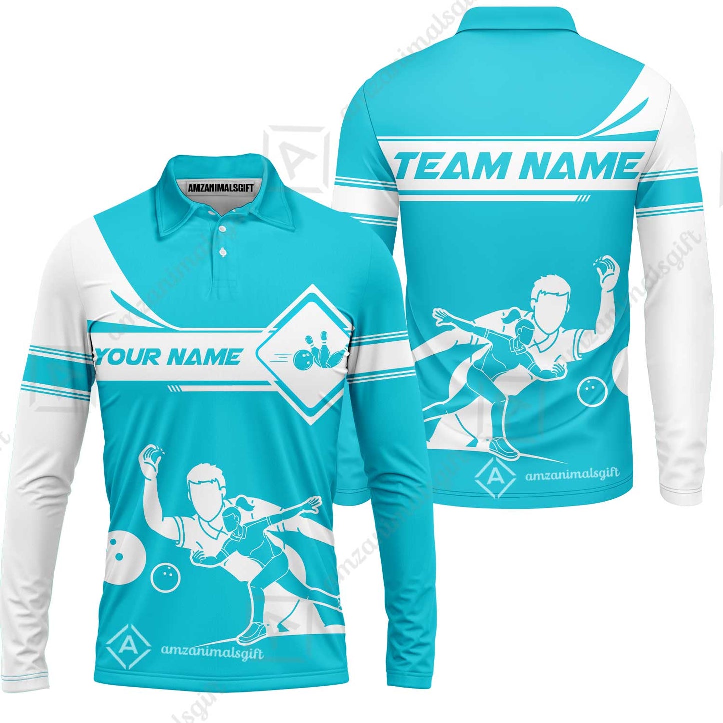 Customized Bowling Long Sleeve Polo Shirt, Men And Women Playing Bowling Ball Long Sleeve Polo Shirt, Personalized Bowling Uniform Multicolor For Bowlers