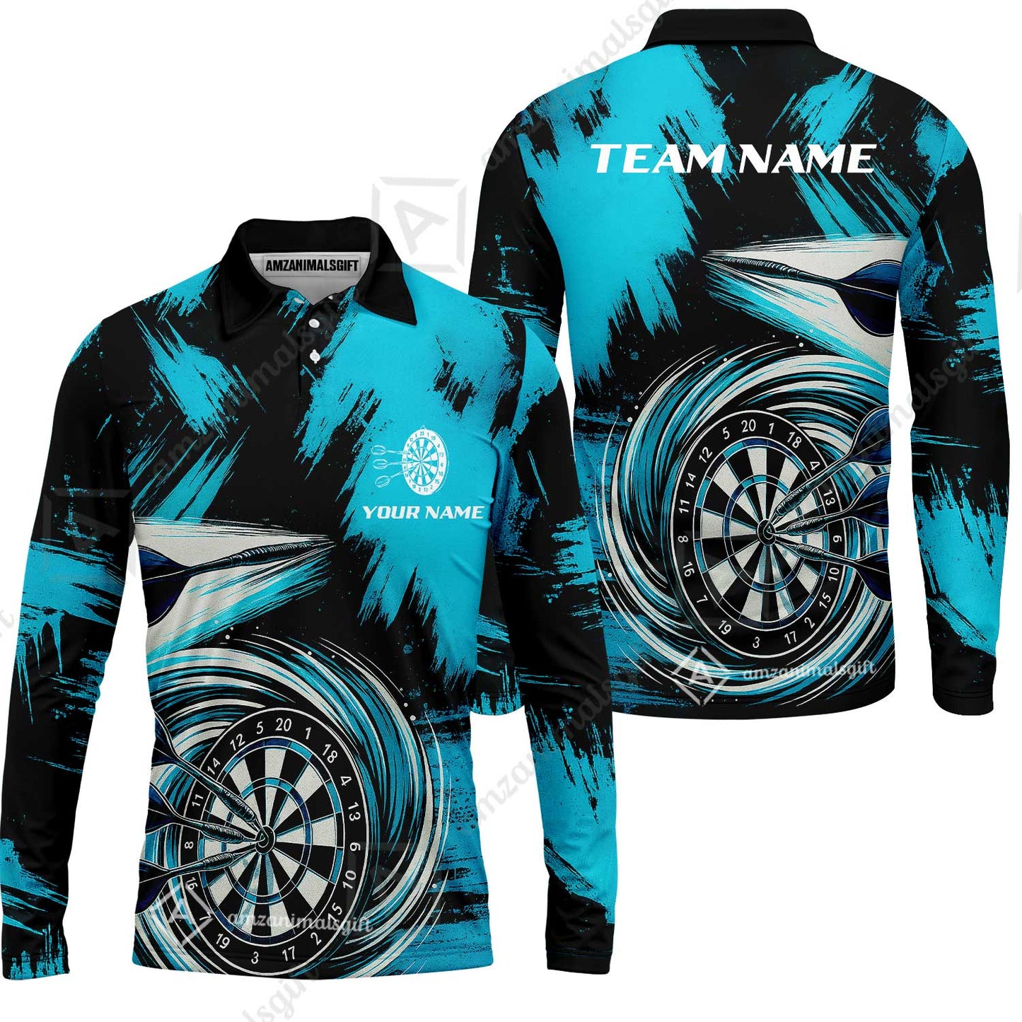Customized Darts Long Sleeve Polo Shirt, Darts Colorful Wave Custom Name Team Name Long Sleeve Polo Shirt  Jersey For Darts Player