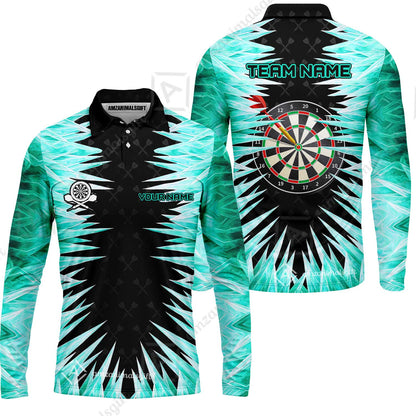 Customized Darts Long Sleeve Polo Shirt, Darts Dartboard Ice And Fire Multicolor Custom Darts Long Sleeve Polo Shirt Team Jersey For Darts Players