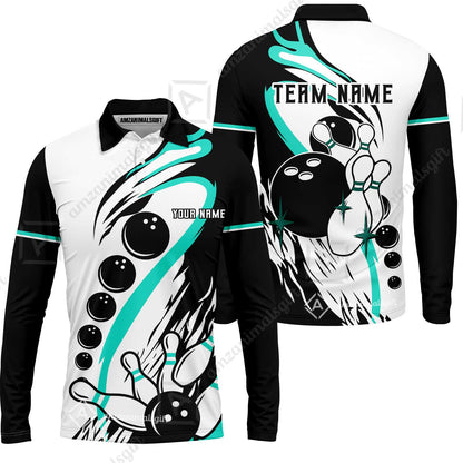 Custom Purple Turquoise Retro Bowling League Jersey, Custom Bowling Team Jerseys Polo Shirts, Custom Bowling Uniforms Jerseys