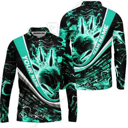 Customized Bowling Polo, Flaming Magma Bowling And Pins Multicolor Option Customized Name Team Name For Bowling Team Shirts