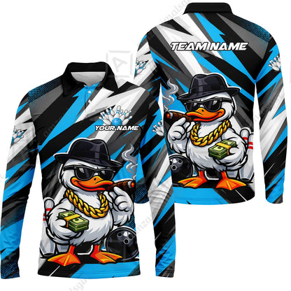 Custom Bowling Jersey Polo Shirt, Boss Hustle Duck Gangster Style, Custom Bowling Jersey Team Shirt For Players With Name and Team Name