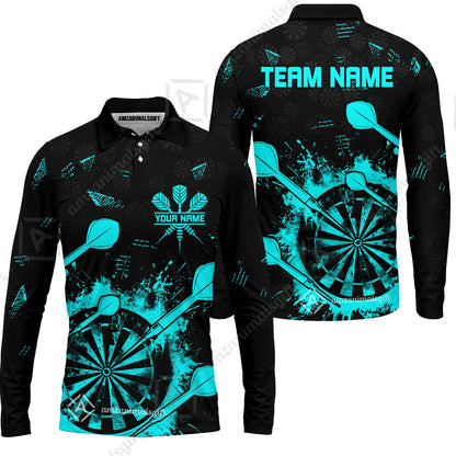 Customized Darts Long Sleeve Polo Shirt, Darts Grunge Dartboard Long Sleeve Polo Shirt Team Style Jersey for Darts Players