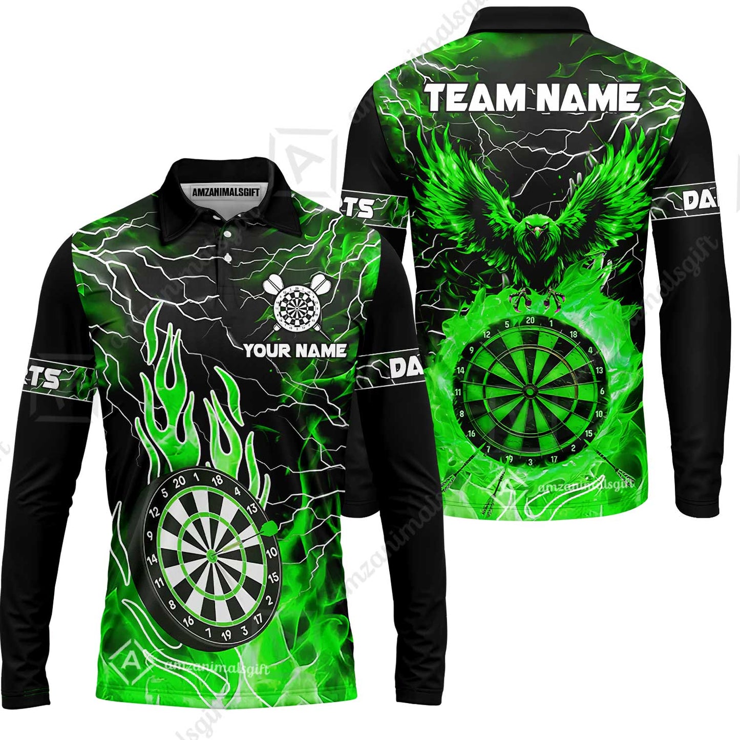 Custom Darts Team Jersey, Dartboard Fire Flame Custom Eagle Darts Jersey Polo Quarter-Zip Shirts, Custom Name And Team Name Darts Uniforms Jersey