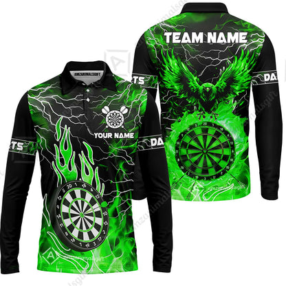 Custom Darts Team Jersey, Dartboard Fire Flame Custom Eagle Darts Jersey Polo Quarter-Zip Shirts, Custom Name And Team Name Darts Uniforms Jersey