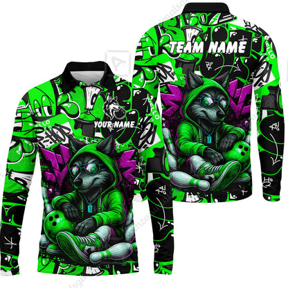 Custom Bowling Jersey Polo Shirt, Badass Wolf Mascot Bowling, Custom Bowling Jersey Team Shirt For Players With Name & Team Name