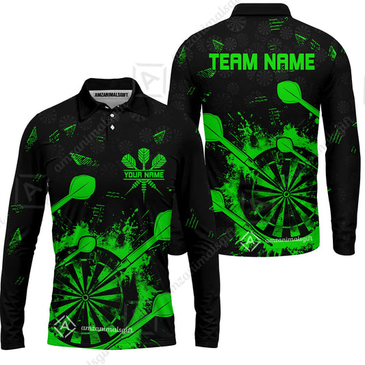 Customized Darts Long Sleeve Polo Shirt, Darts Grunge Dartboard Long Sleeve Polo Shirt Team Style Jersey for Darts Players
