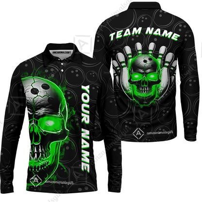 Customized Bowling Team Jersey Skull Flaming In Bowling Pattern Personalized Name Team Name Quarter-Zip Jerseys For Bowlers