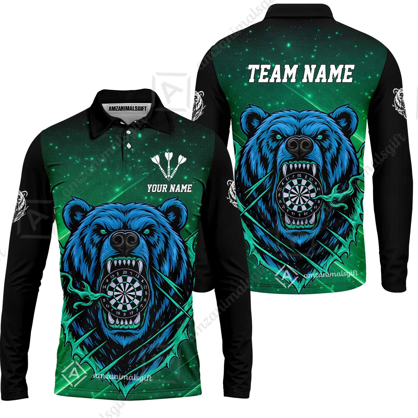 Customized Darts Team Uniform Shirt, Personalized Furious Bear Darts Collar Quarter-Zip Shirt with Name & Team Name