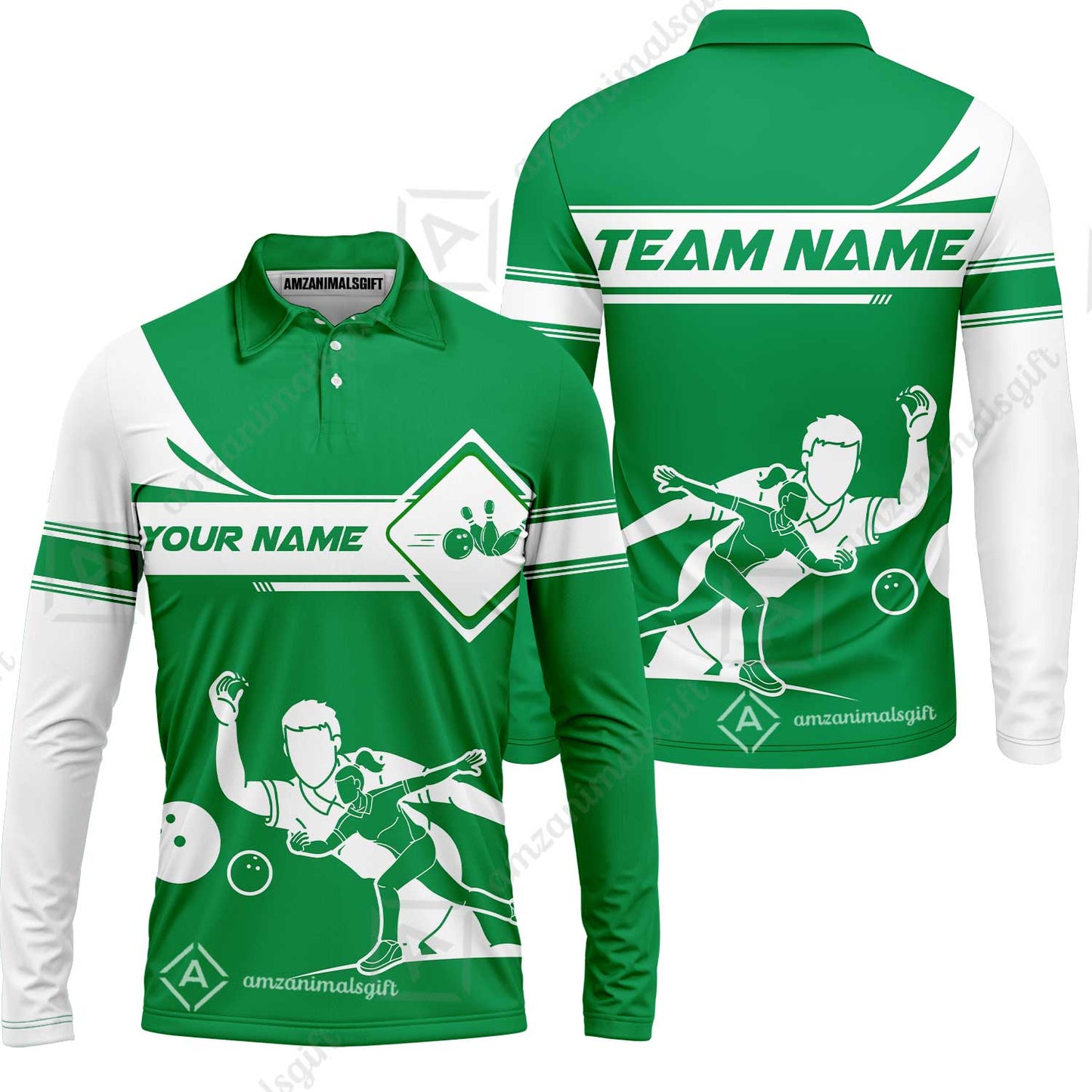 Customized Bowling Long Sleeve Polo Shirt, Men And Women Playing Bowling Ball Long Sleeve Polo Shirt, Personalized Bowling Uniform Multicolor For Bowlers