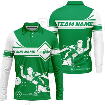 Customized Bowling Long Sleeve Polo Shirt, Men And Women Playing Bowling Ball Long Sleeve Polo Shirt, Personalized Bowling Uniform Multicolor For Bowlers