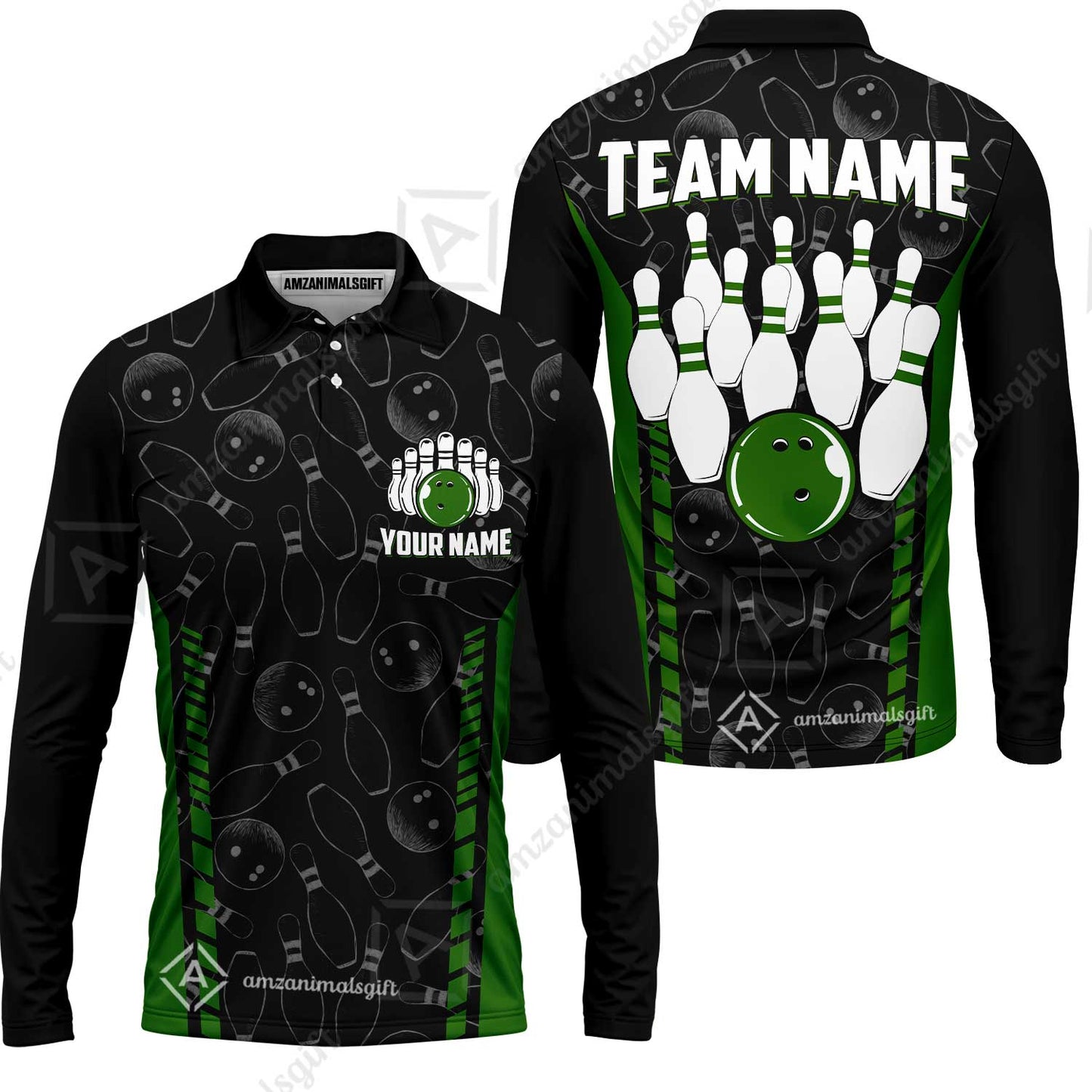 Custom Bowling Unisex Polo Shirts, Bowling Team Jersey Pattern, Bowling uniforms Ball & Pins Multicolor Options