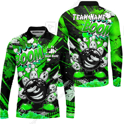 Customized Bowling Unisex Polo Shirt, Boom Bowling Angry Ball Screaming Pins, Personalized Name And Team Name For Bowlers