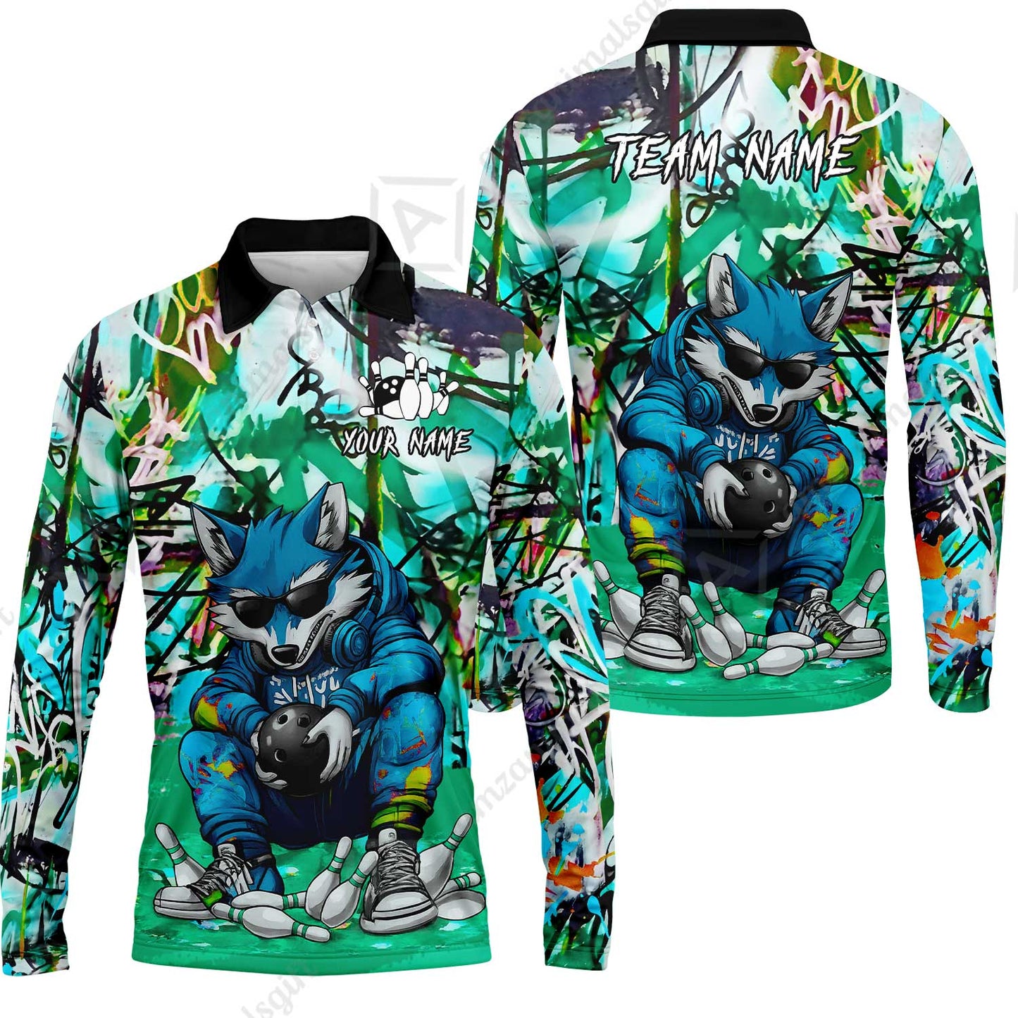 Custom Streetwear Wolf Bowling Jersey Polo Shirt, Custom Streetwear Wolf Bowling Jersey Team Shirt For Players With Name & Team Name