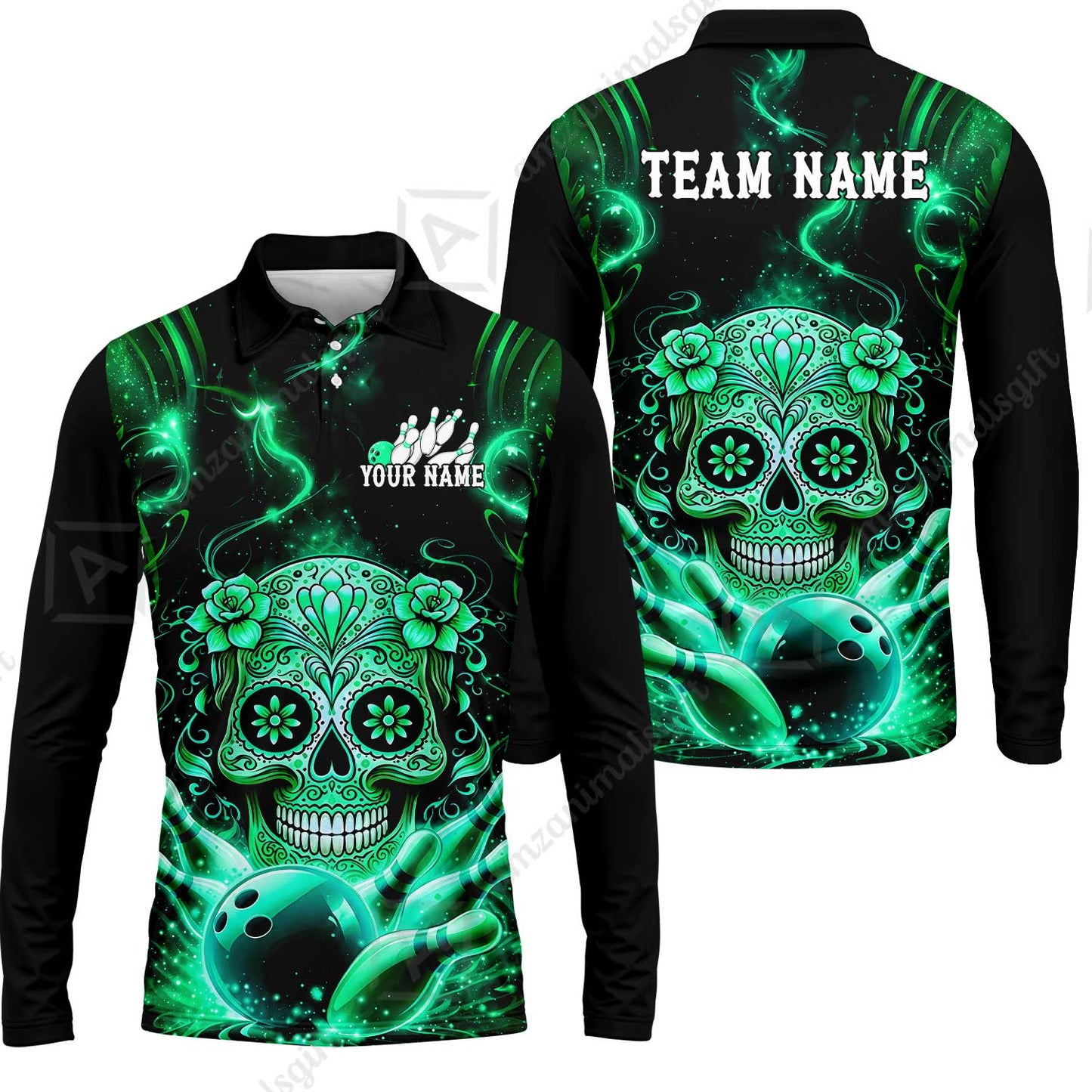 Customized Darts Team Jersey, Sugar Skull Bowler, Personalized Polo Shirt For Players With Name & Team Name