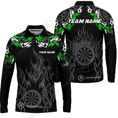 Customized Darts Long Sleeve Polo Shirt, Dartboard Fire Flame Darts Team Style Long Sleeve Polo Shirt for Players, Jersey for Darts Players