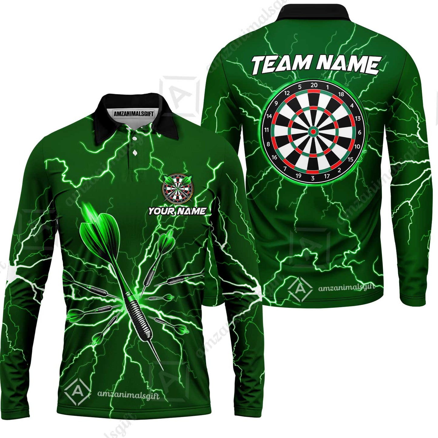 Custom Thunder Lightning Darts Quarter Men Polo Team Shirts,  Custom Darts Team Jerseys Uniform, Personalized Name And Team Name
