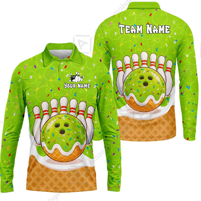 Custom Bowling Jersey Polo Shirt, Bowling Sprinkles Ice Cream Cone, Personalized Name & Team Name