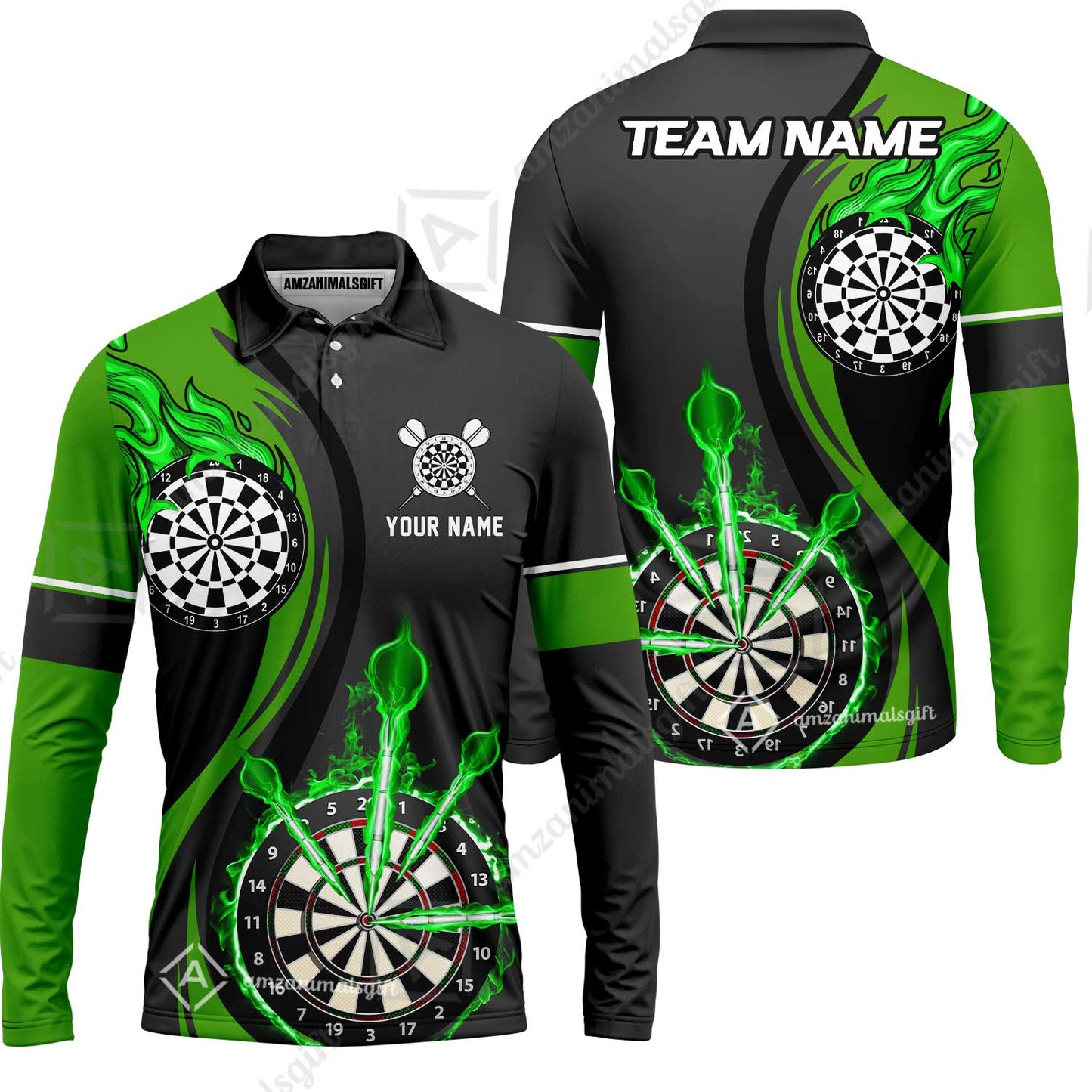 Custom Tailored Fire Flames Darts Team Jersey Polo Quarter-Zip Shirts, Customized Name Team Name Darts Team Jerseys Uniform