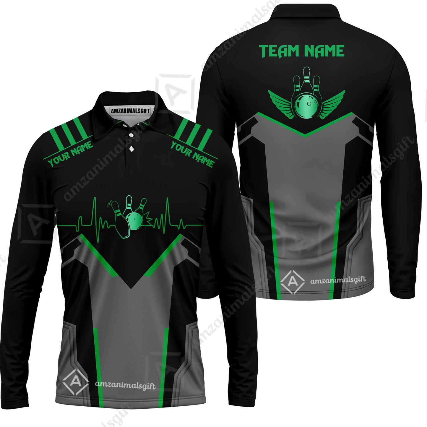 Personalized Polo Bowling Shirt Heartbeat And Esports Pattern Team Jersey Shirt For Men Women Bowlers