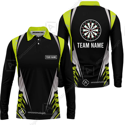 Customized Darts Team Long Sleeve Polo Shirt, Dartboard Center Multicolor Option With Personalized Name And Team Name