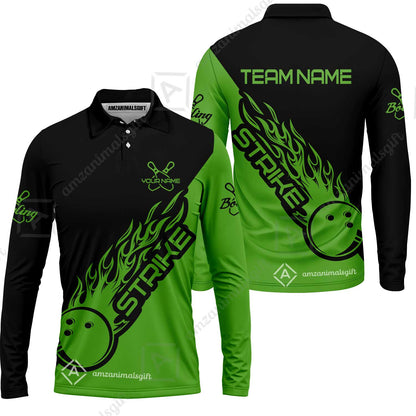 Bowling Customized Jersey Black Green Shirt Strike Ball Bowling Tenpin Quarter Zip Shirt For Bowlers, Bowling Team