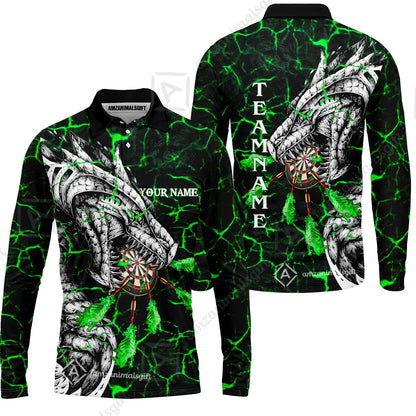 Customized Magma Dragon Darts Long Sleeve Polo Shirt, Custom Darts For Team Long Sleeve Polo Shirt For Men, Perfect Gift For Darts Lovers, Darts Players