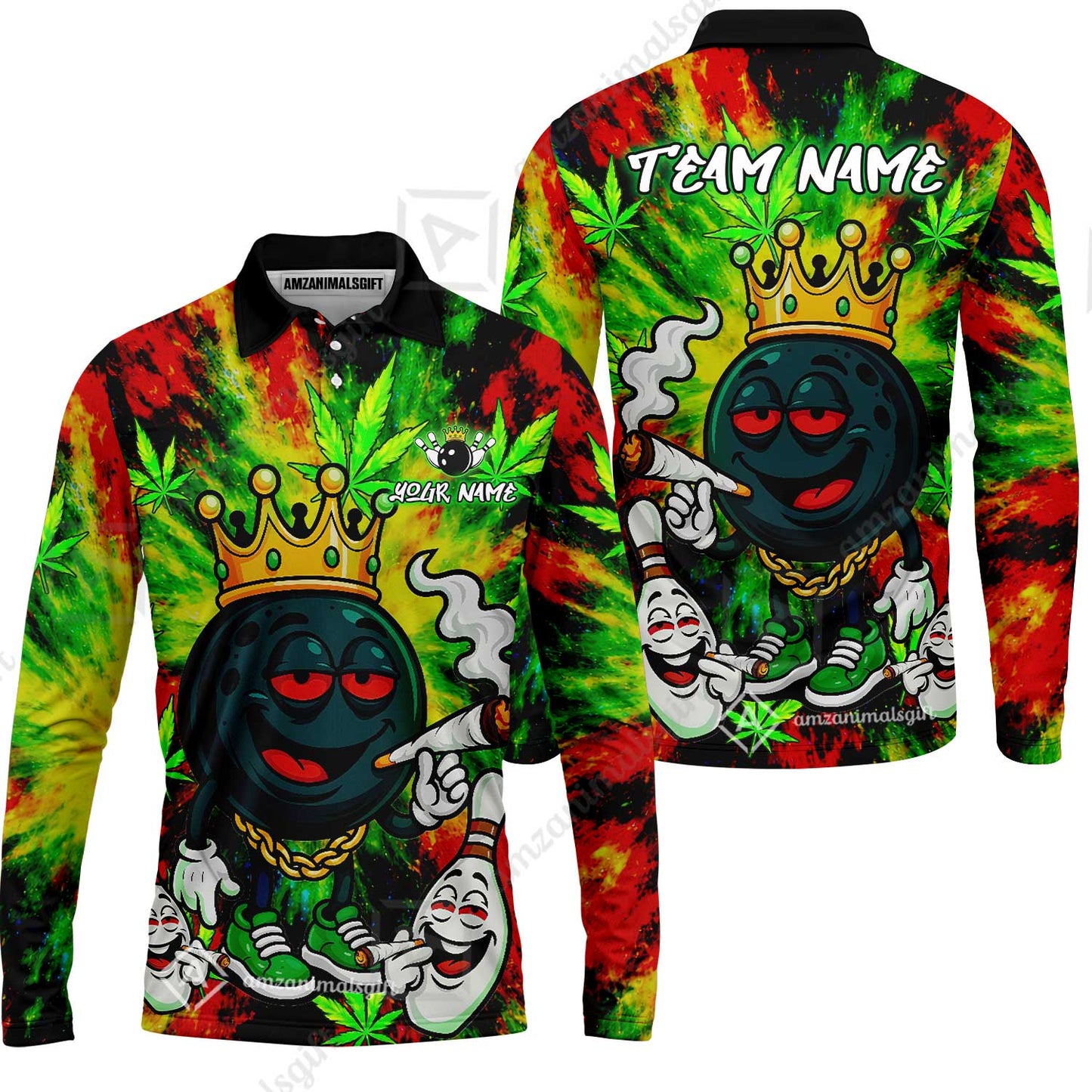 Custom Bowling Team Flat Neck Zip Jersey Shirt, King Smoke Tie-Dye Personalized Team Shirt, Custom Name and Team Name for Bowlers