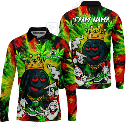 Custom Bowling Team Flat Neck Zip Jersey Shirt, King Smoke Tie-Dye Personalized Team Shirt, Custom Name and Team Name for Bowlers