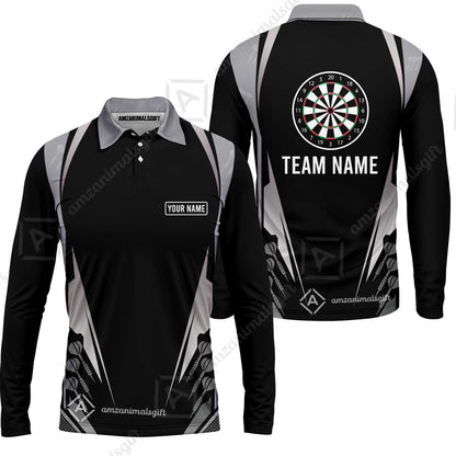 Customized Darts Team Long Sleeve Polo Shirt, Dartboard Center Multicolor Option With Personalized Name And Team Name
