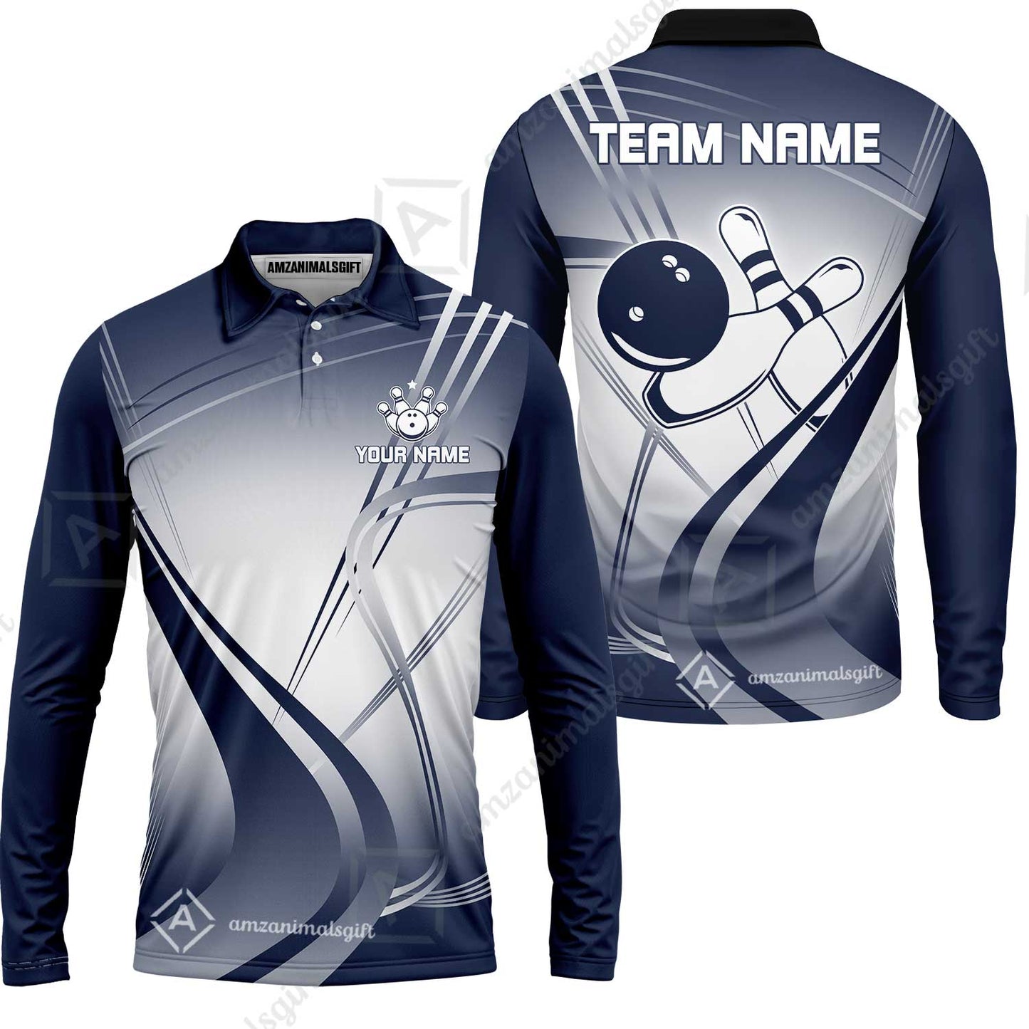 Customized Bowling Long Sleeve Polo Shirt, Custom Bowling Long Sleeve Polo Uniform, Multicolor Team Style Jersey for Bowlers