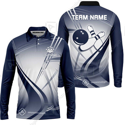 Customized Bowling Long Sleeve Polo Shirt, Custom Bowling Long Sleeve Polo Uniform, Multicolor Team Style Jersey for Bowlers