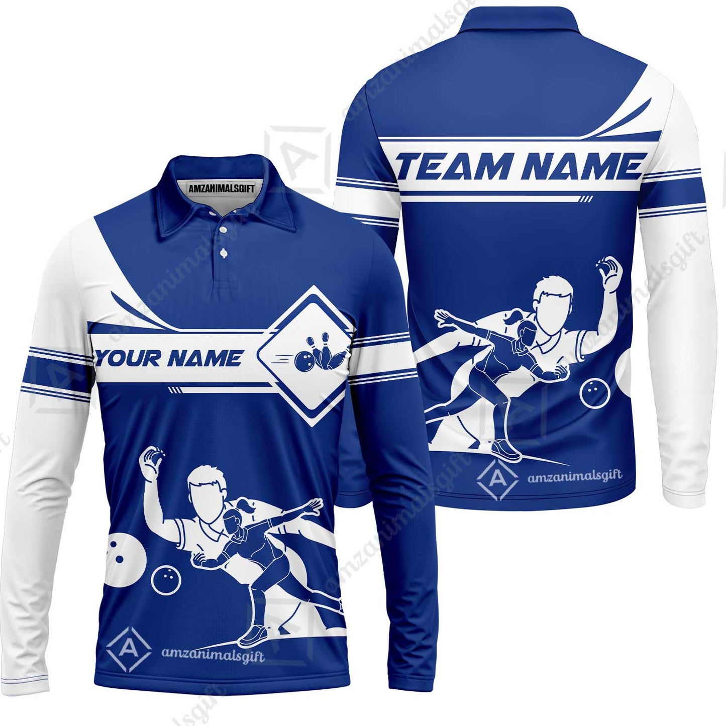 Customized Bowling Long Sleeve Polo Shirt, Men And Women Playing Bowling Ball Long Sleeve Polo Shirt, Personalized Bowling Uniform Multicolor For Bowlers