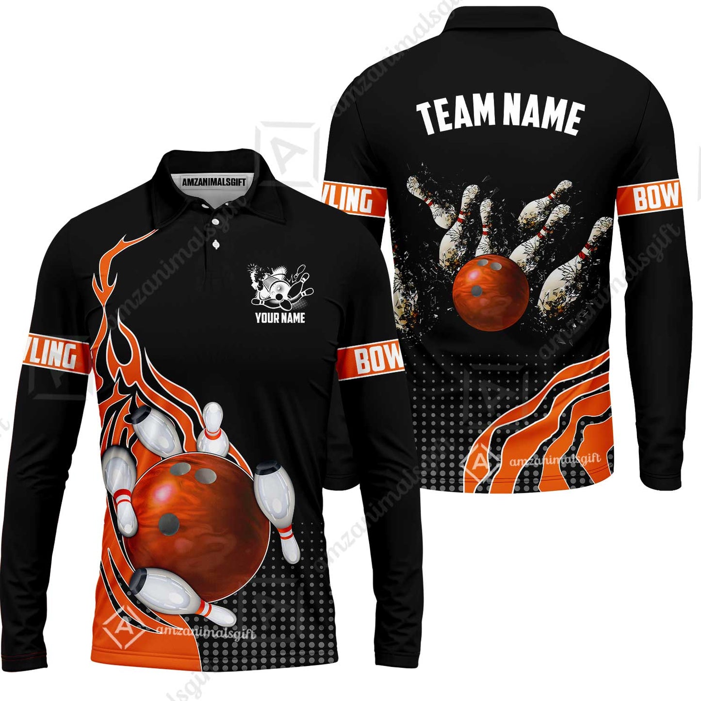 Customized Bowling Unisex Polo Shirt, Bowling And Breaking Pins Multicolor Option Customized Name And Team Name Polo Jerseys Shirts