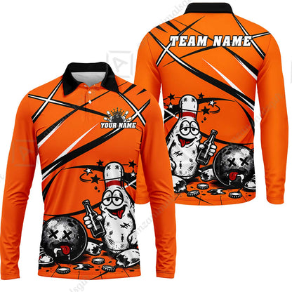 Custom Bowling Jersey Polo Shirt, Drunk Bowling Pin And Ball, Custom Bowling Jersey Team Shirt For Players With Name & Team Name