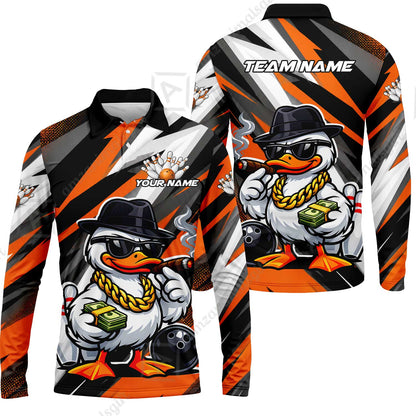 Custom Bowling Jersey Polo Shirt, Boss Hustle Duck Gangster Style, Custom Bowling Jersey Team Shirt For Players With Name and Team Name