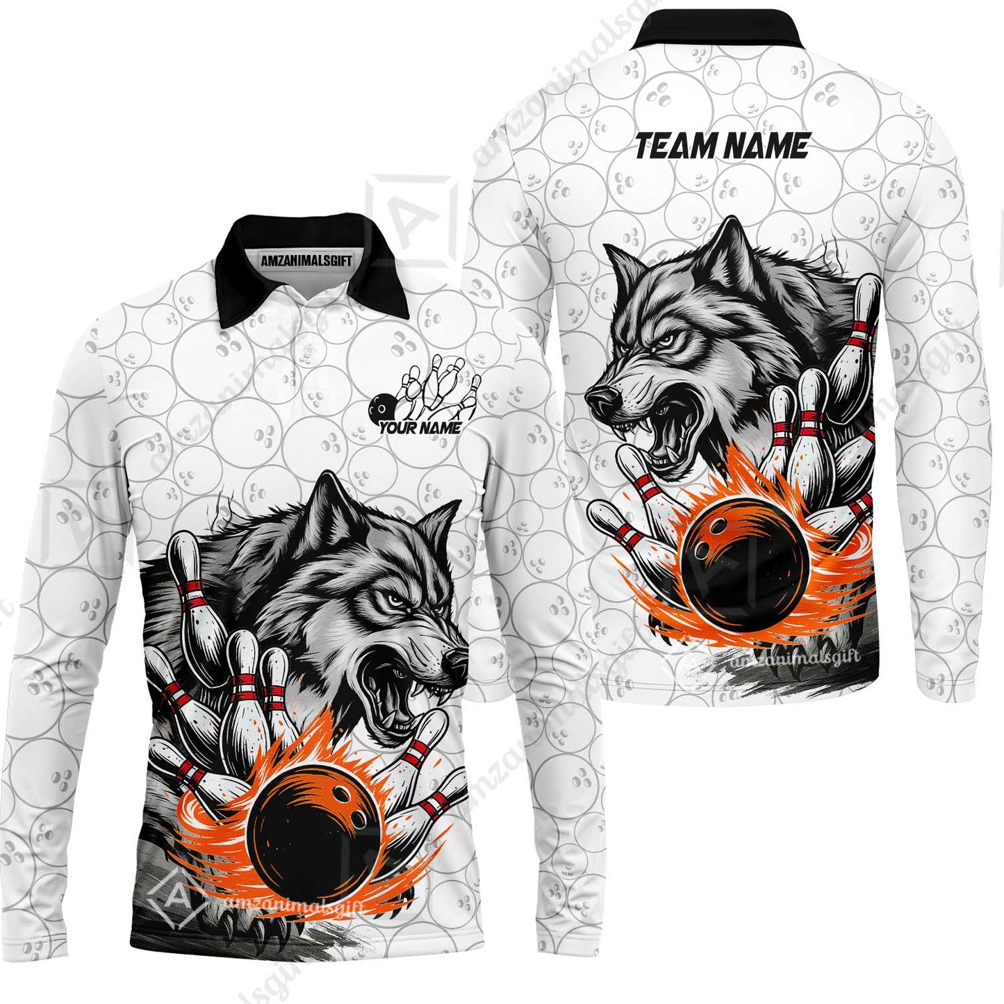 Custom Bowling Team Jersey, Wolf Strike Bowling Jersey Multicolor Polo Quarter-Zip Shirts, Custom Bowling Uniforms Jerseys