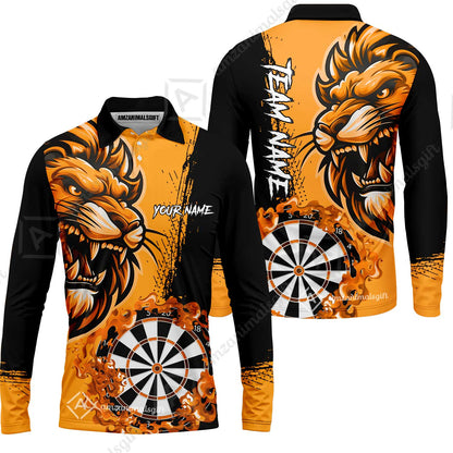 Custom Turquoise Funny Darts Team Unisex Polo Shirts, Darts uniforms Flame Lion Pattern Personalized Name And Team Name