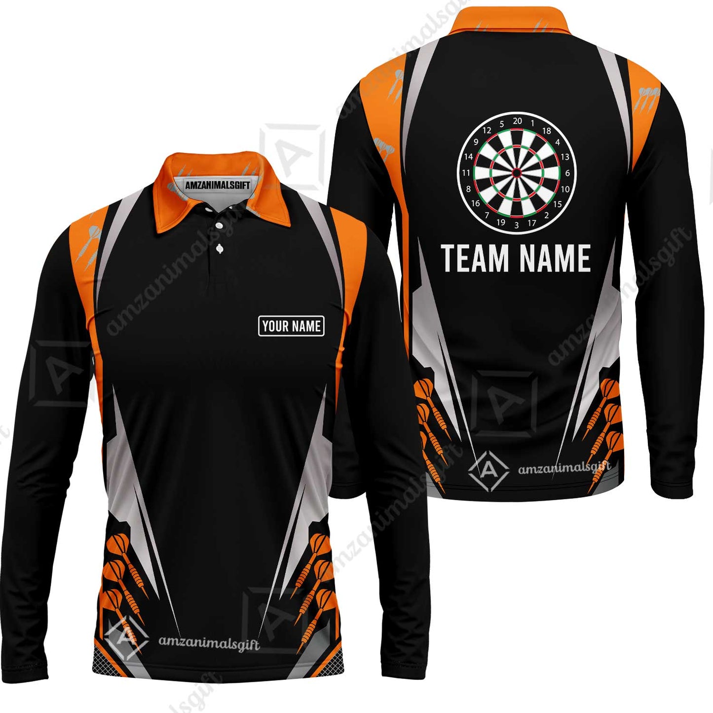 Customized Darts Team Long Sleeve Polo Shirt, Dartboard Center Multicolor Option With Personalized Name And Team Name