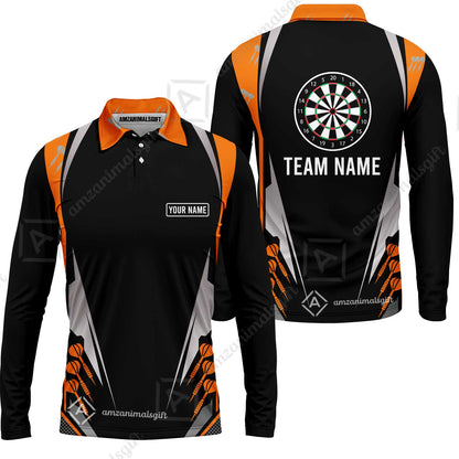 Customized Darts Team Long Sleeve Polo Shirt, Dartboard Center Multicolor Option With Personalized Name And Team Name