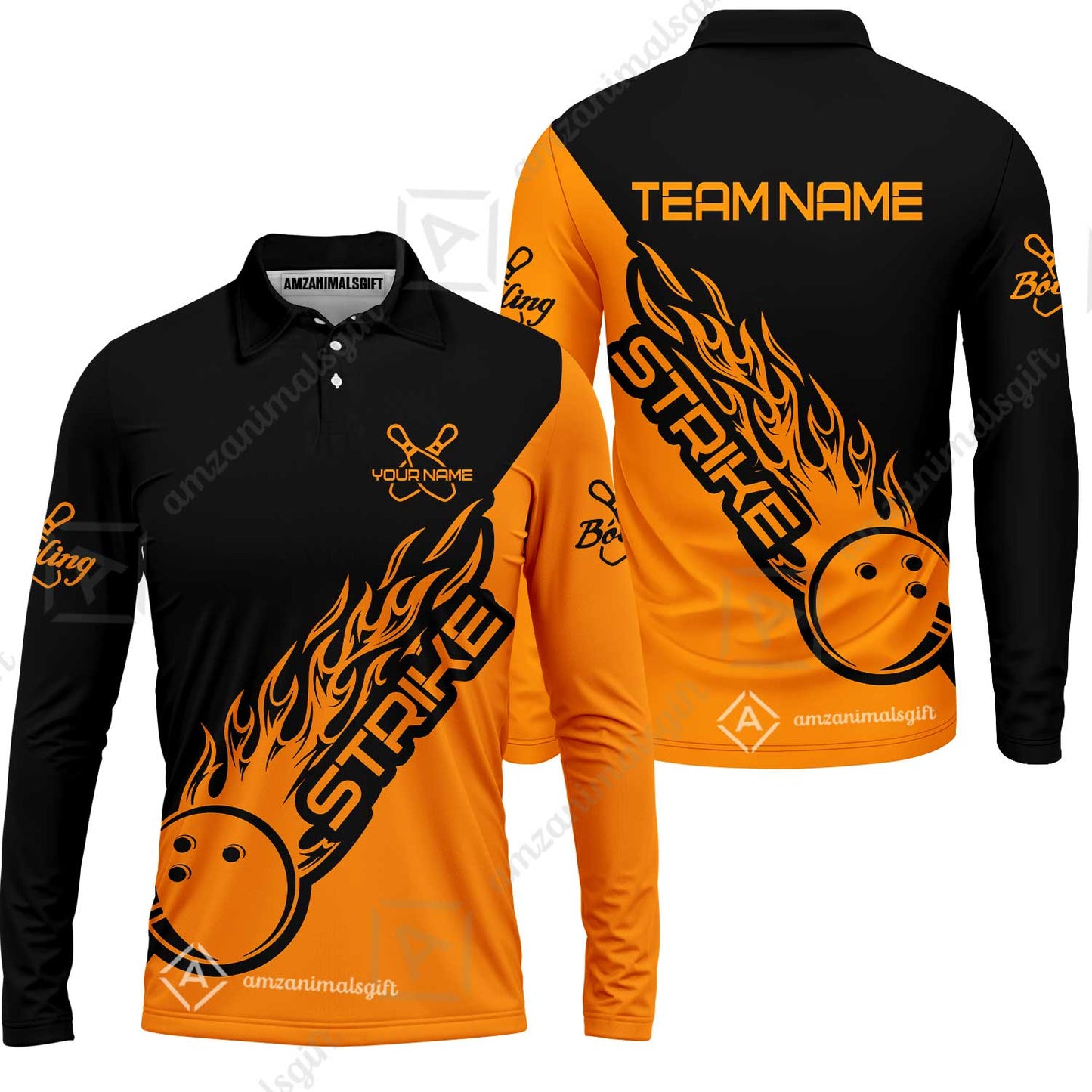 Bowling Customized Jersey Black Orange Shirt Strike Ball Bowling Tenpin Quarter Zip Shirt For Bowlers, Bowling Team