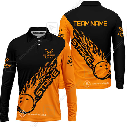 Bowling Customized Jersey Black Orange Shirt Strike Ball Bowling Tenpin Quarter Zip Shirt For Bowlers, Bowling Team