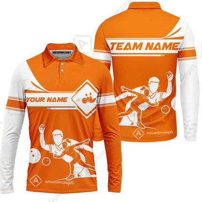 Customized Bowling Long Sleeve Polo Shirt, Men And Women Playing Bowling Ball Long Sleeve Polo Shirt, Personalized Bowling Uniform Multicolor For Bowlers