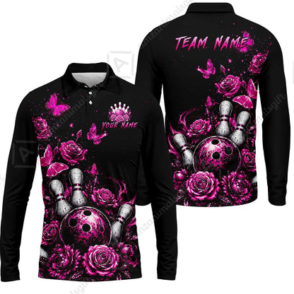 Custom Bowling Jersey Polo Shirt, Gothic Rose Bowling, Custom Bowling Jersey Team Shirt For Players With Name & Team Name