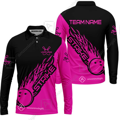 Customized Bowling Team Shirt, Bowling Strike Black And Pink Uniform Shirt, Perfect outfit For Bowlers, Bowling Team