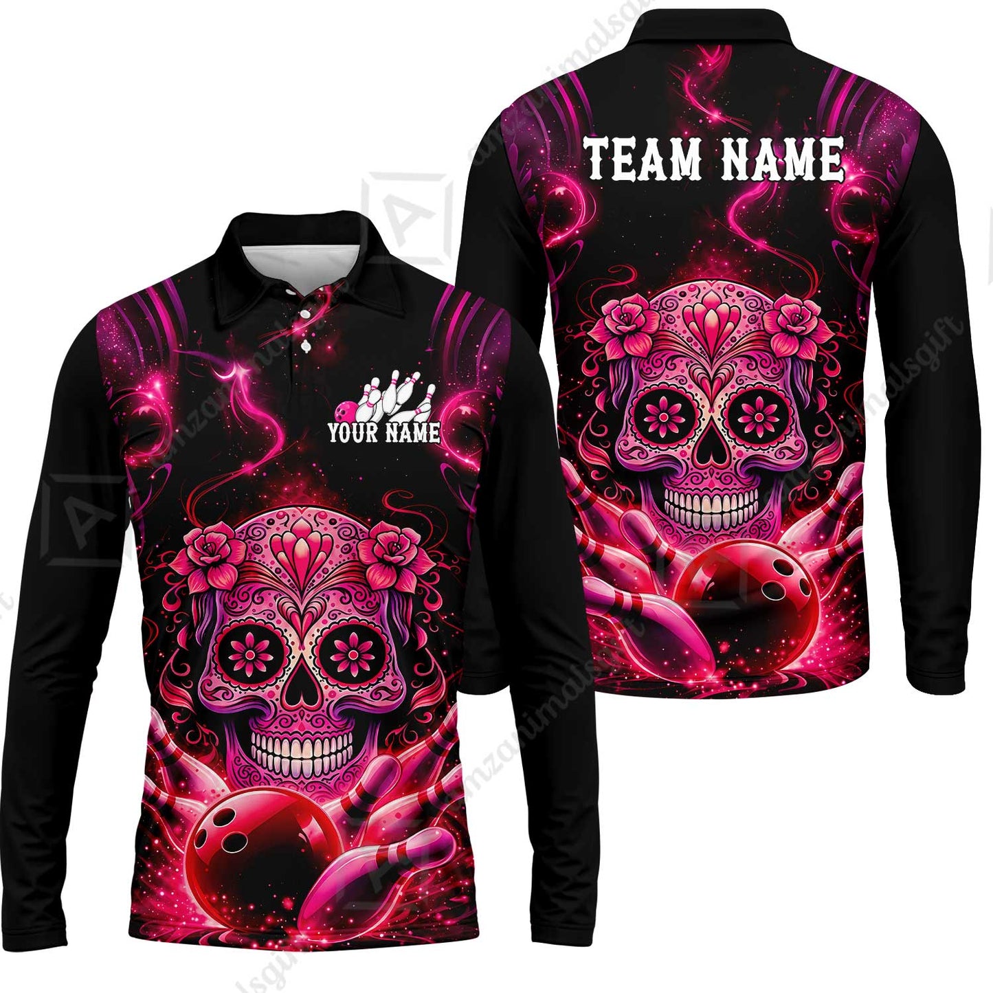 Customized Darts Team Jersey, Sugar Skull Bowler, Personalized Polo Shirt For Players With Name & Team Name